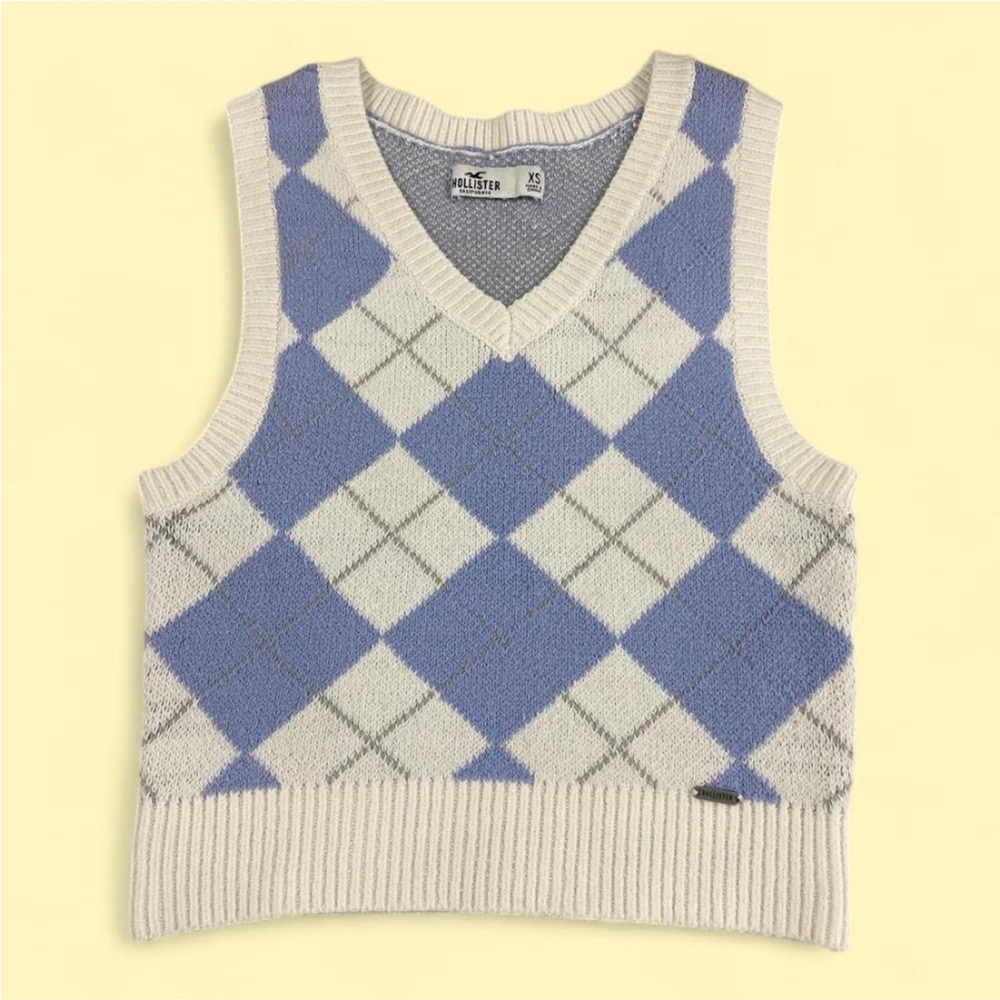 Hollister Blue and White Checkered Vest